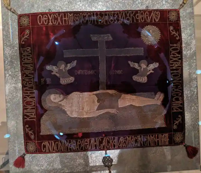 Embroidered Epitaphios with the depiction of the Burial of Christ (Laying in the Tomb)